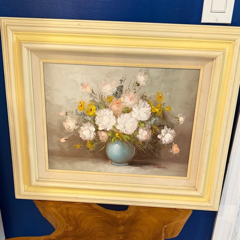 Original Abstract Art Floral Vase Oil Painting Canvas Paterson Signed Large MCM